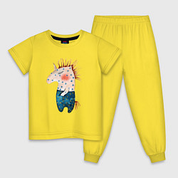 Пижама хлопковая детская Конь Детский рисунок, цвет: желтый