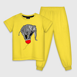 Пижама хлопковая детская Слон зебра на воздушном шаре, цвет: желтый