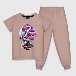 Пижама хлопковая детская Дракон на дереве - космическая метаморфоза, цвет: пыльно-розовый