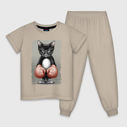 Пижама хлопковая детская Крутой котяра в боксёрских перчатках Cool cat in b, цвет: миндальный