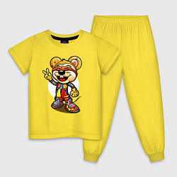 Пижама хлопковая детская Радостный мышонок в стильных кроссовках показывает, цвет: желтый