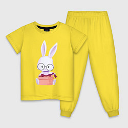 Пижама хлопковая детская Милый Крольчонок В Очках С Подарком, цвет: желтый