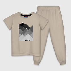 Пижама хлопковая детская Медведь и треугольные горы, цвет: миндальный