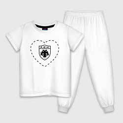 Пижама хлопковая детская Лого AEK Athens в сердечке, цвет: белый