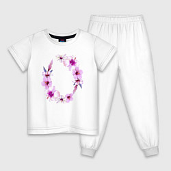 Пижама хлопковая детская Цветы Венок Из Розовых Гибискусов, цвет: белый