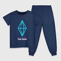 Пижама хлопковая детская Символ The Sims в неоновых цветах, цвет: тёмно-синий