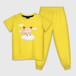 Пижама хлопковая детская Милый Лисёнок Сидит На Облачке Среди Облаков, цвет: желтый