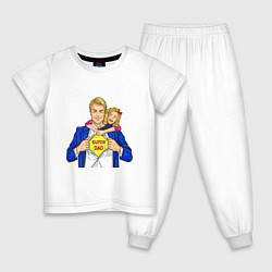 Пижама хлопковая детская SUPER FAVORITE DAD, цвет: белый