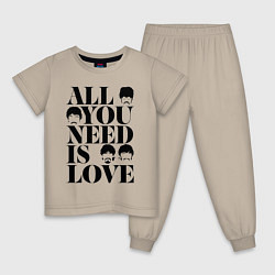 Пижама хлопковая детская ALL YOU NEED IS LOVE THE BEATLES, цвет: миндальный