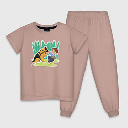 Пижама хлопковая детская Маленький дрессировщик Собаки, цвет: пыльно-розовый