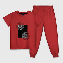Пижама хлопковая детская Ромашки с черным прямоугольником, цвет: красный