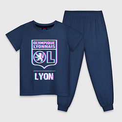 Пижама хлопковая детская Lyon FC в стиле Glitch, цвет: тёмно-синий