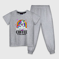 Пижама хлопковая детская Кофе - настоящая магия, цвет: меланж