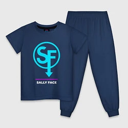 Пижама хлопковая детская Символ Sally Face в неоновых цветах, цвет: тёмно-синий
