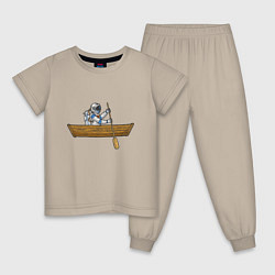 Пижама хлопковая детская Космонавт в лодке, цвет: миндальный