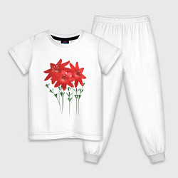 Пижама хлопковая детская Flowers red, цвет: белый