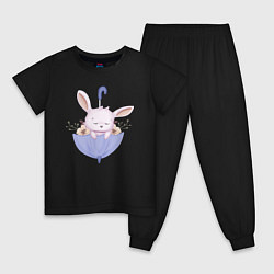 Пижама хлопковая детская Милый Крольчонок В Зонтике С Цветочками, цвет: черный
