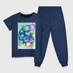 Пижама хлопковая детская Акварельные ягоды голубики, цвет: тёмно-синий