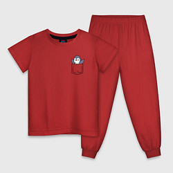 Пижама хлопковая детская Пингвин в кармашке, цвет: красный