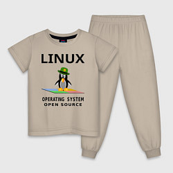 Пижама хлопковая детская Пингвин линукс, цвет: миндальный