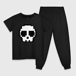 Пижама хлопковая детская Череп из пикселей, цвет: черный