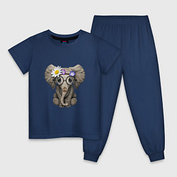 Пижама хлопковая детская Мир - Слон, цвет: тёмно-синий
