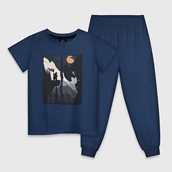 Пижама хлопковая детская Оранжевая луна и дикий альпинизм, цвет: тёмно-синий