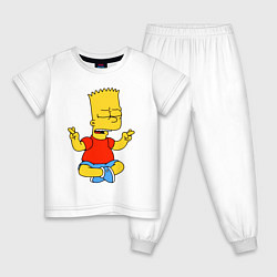 Пижама хлопковая детская Барт Симпсон - сидит со скрещенными пальцами, цвет: белый