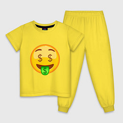 Пижама хлопковая детская Эмодзи Любитель Денег, цвет: желтый