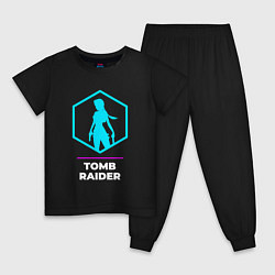 Пижама хлопковая детская Символ Tomb Raider в неоновых цветах, цвет: черный