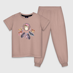 Пижама хлопковая детская Сова и ловец сна, цвет: пыльно-розовый