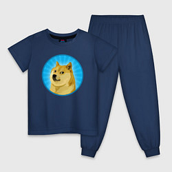 Пижама хлопковая детская Знак пёсика Доге, цвет: тёмно-синий
