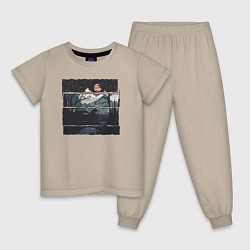 Пижама хлопковая детская Внедорожник и медведь, цвет: миндальный