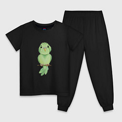 Пижама хлопковая детская Зелёная птица, цвет: черный