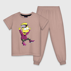 Пижама хлопковая детская Барт Симпсон в прыжке, цвет: пыльно-розовый