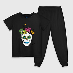 Пижама хлопковая детская Sugar skull, цвет: черный