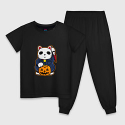 Пижама хлопковая детская Cat Halloween, цвет: черный