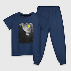Пижама хлопковая детская Воем на луну, цвет: тёмно-синий