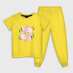 Пижама хлопковая детская Розовые лилии, цвет: желтый
