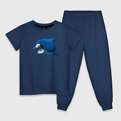Пижама хлопковая детская Огромная акула и два аквалангиста, цвет: тёмно-синий