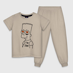 Пижама хлопковая детская Im fine - Bart Simpson, цвет: миндальный