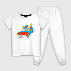 Пижама хлопковая детская Семейка Симпсонов мчится на автомобиле, цвет: белый