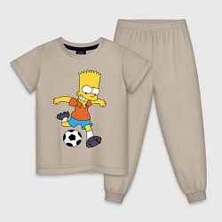 Пижама хлопковая детская Барт Симпсон бьёт по футбольному мячу, цвет: миндальный