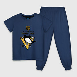 Пижама хлопковая детская Питтсбург Пингвинз НХЛ логотип, цвет: тёмно-синий