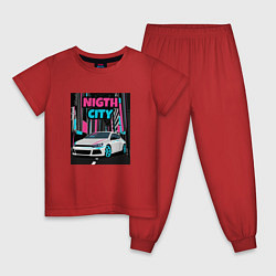 Пижама хлопковая детская Volksvagen Scirocco Night City, цвет: красный