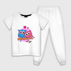 Пижама хлопковая детская Влюблённые Совы, цвет: белый