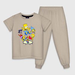Пижама хлопковая детская Персонажи из мультфильма Симпсоны прыгают на батут, цвет: миндальный