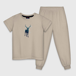 Пижама хлопковая детская Зимний лес в силуэте стоящего оленя, цвет: миндальный