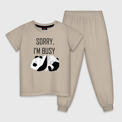 Пижама хлопковая детская Извини я занят - панда, цвет: миндальный