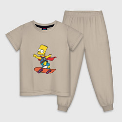 Пижама хлопковая детская Барт Симпсон на скейте, цвет: миндальный